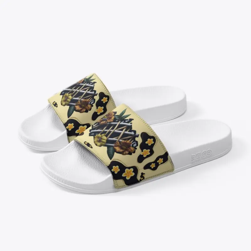 floral art,light tan,white deco slides