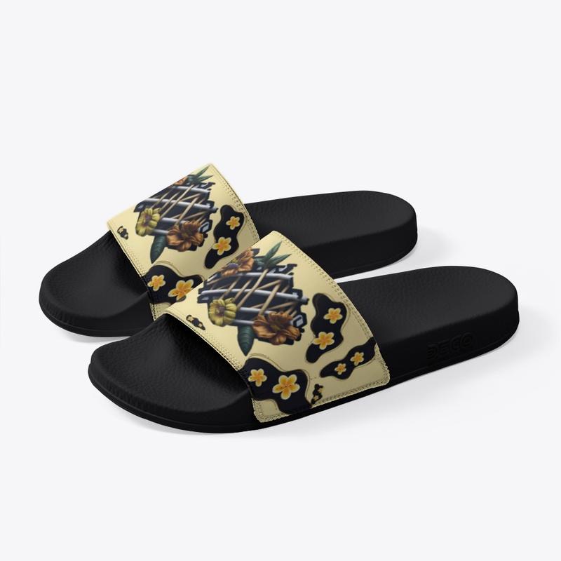 floral art,light tan,black deco slides